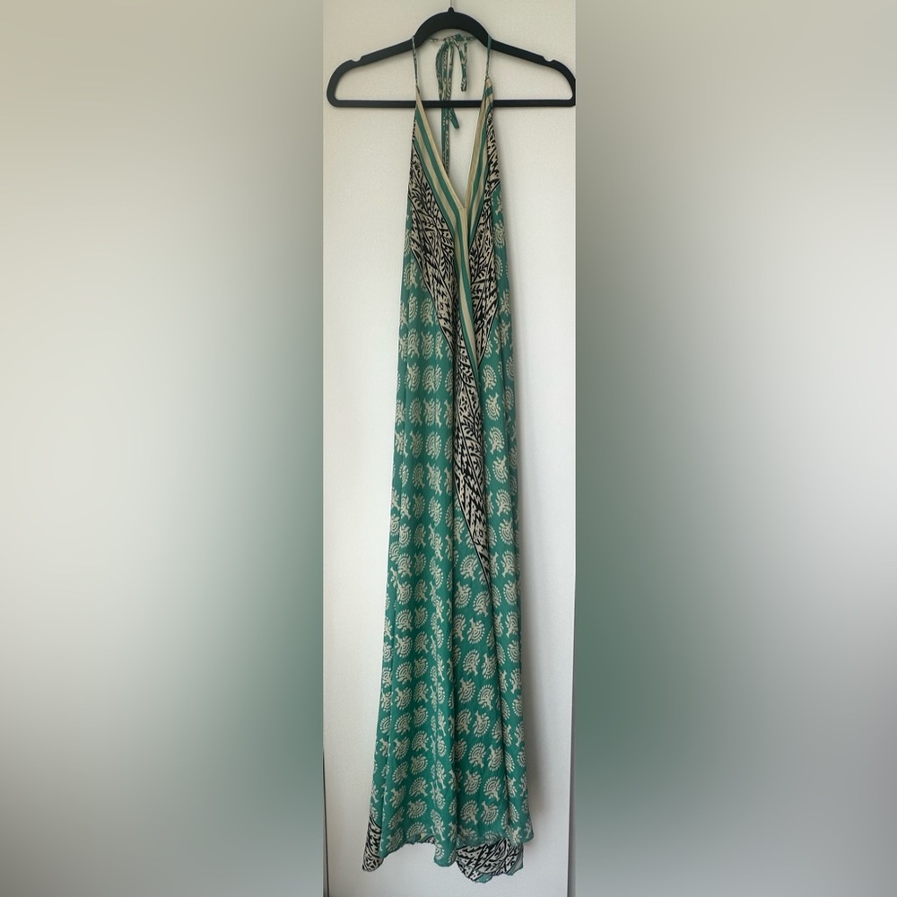 Ble Resort Collection Turquoise Halter Maxi Dress with Paisley Print